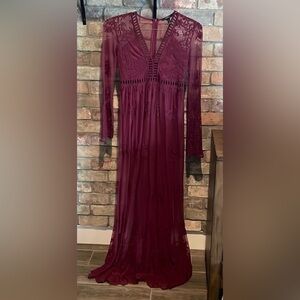 Sexy Merlot colored Lace Long Sleeve Dress/ gown